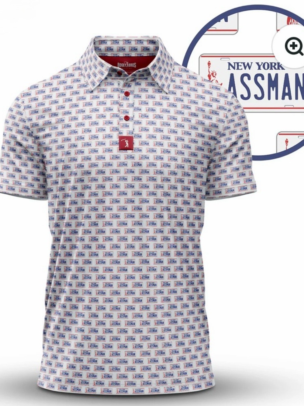 Bogey Bros ASSMAN New York License Plate Golf Polo Men’s XL Seinfeld Golf-Core